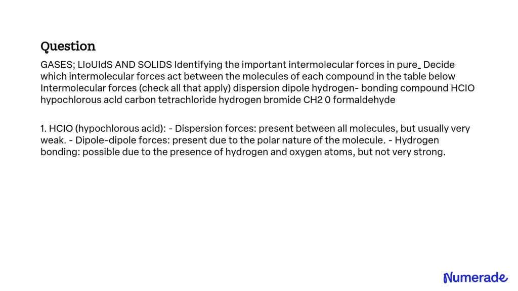 Solved Gases Liquids And Solids Identifying The Important