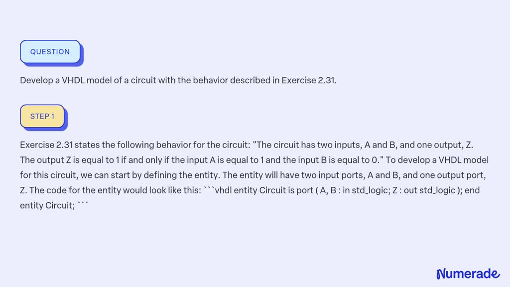 Solved Develop A Vhdl Model Of A Circuit With The Behavior Numerade