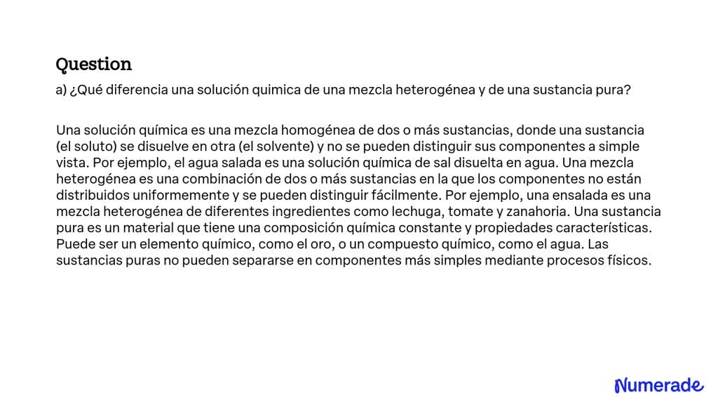 Solved A Qu Diferencia Una Soluci N Quimica De Una Mezcla