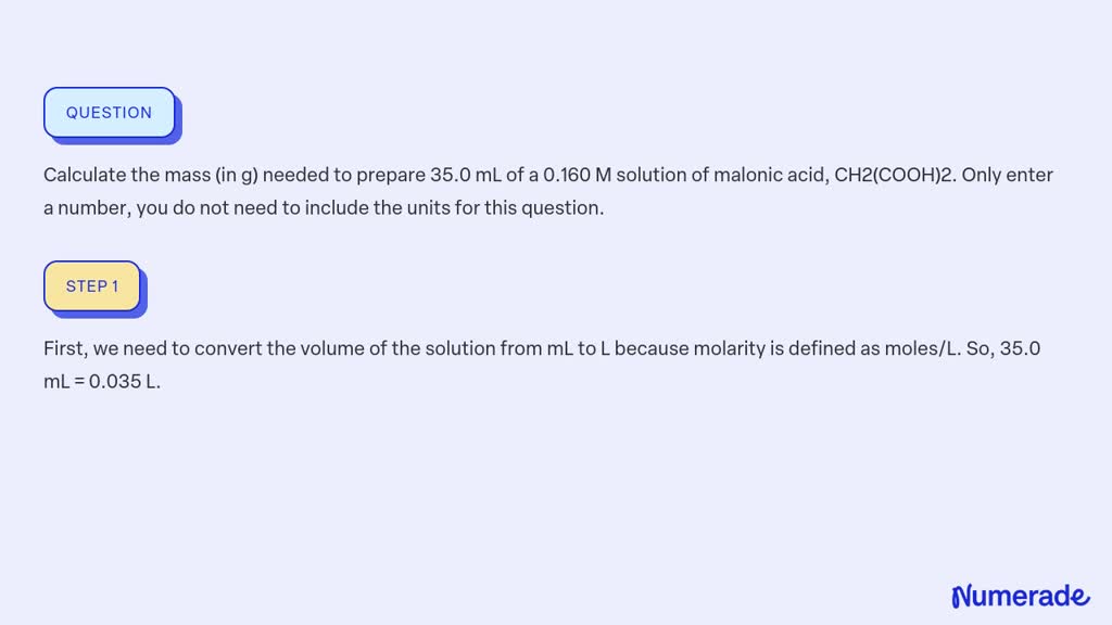 Solved Calculate The Mass In G Needed To Prepare Ml Of A