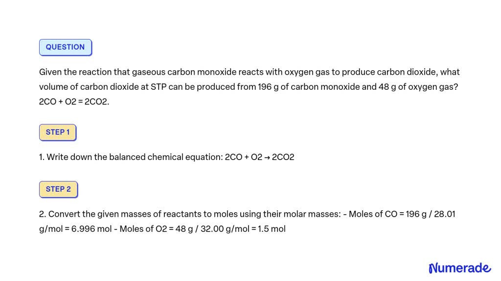 SOLVED Given The Reaction That Gaseous Carbon Monoxide Reacts With