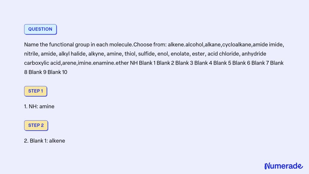 Solved Name The Functional Group In Each Molecule Choose From Alkene