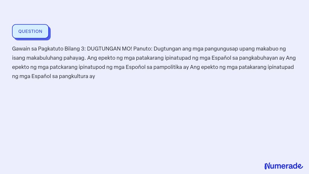 SOLVED Gawain Sa Pagkatuto Bilang 3 DUGTUNGAN MO Panuto Dugtungan