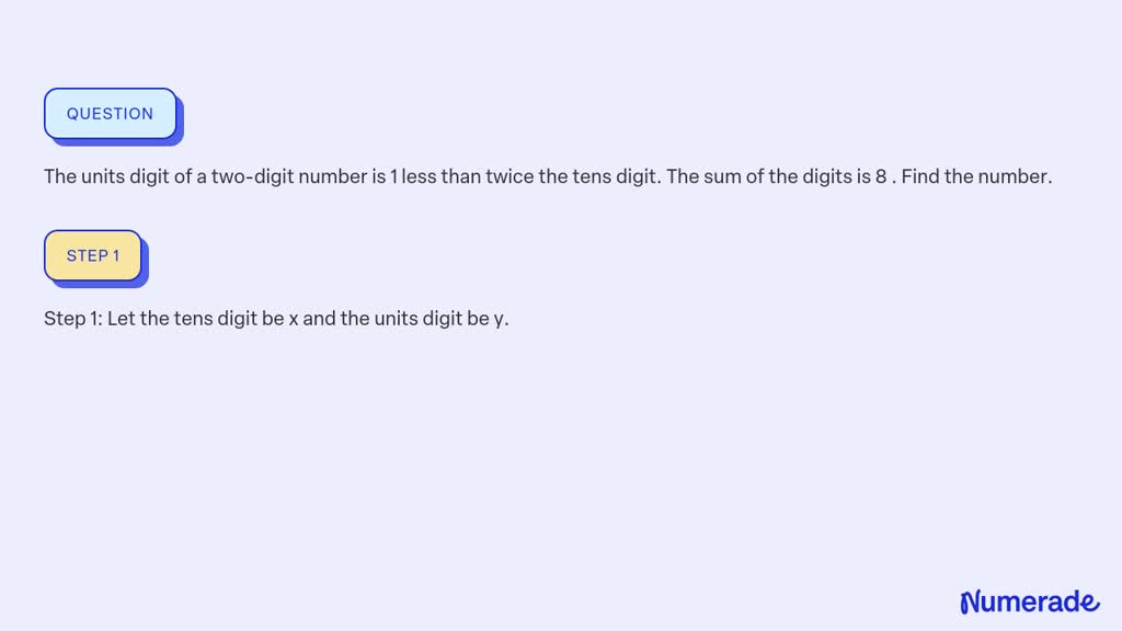 SOLVED The Units Digit Of A Two Digit Number Is 1 Less Than Twice