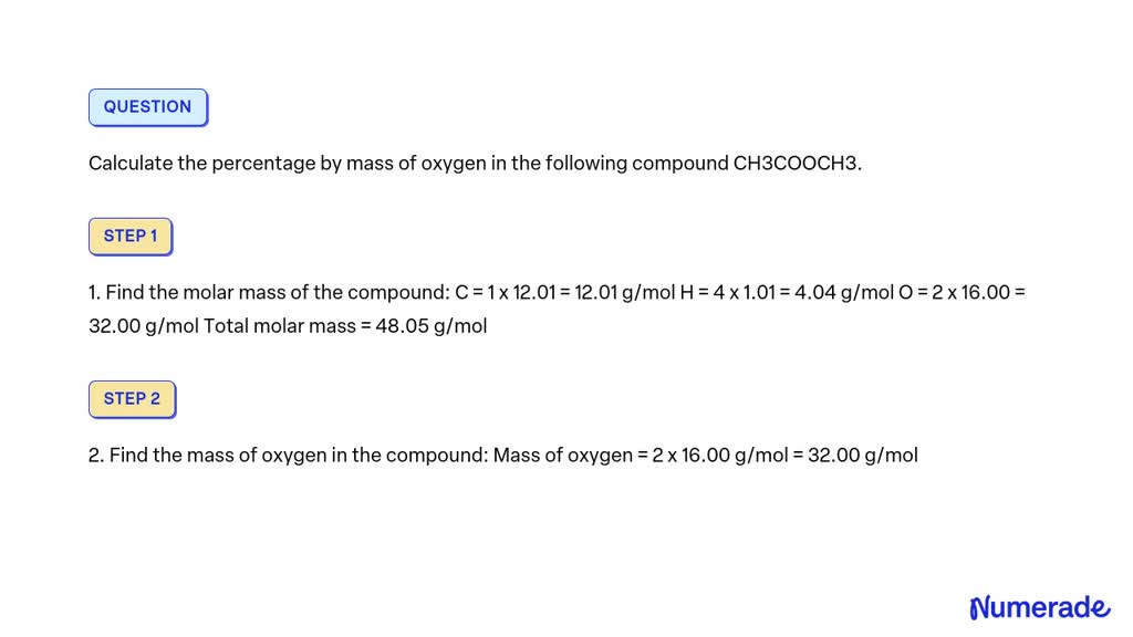 Solved Calculate The Percentage By Mass Of Oxygen In The Following