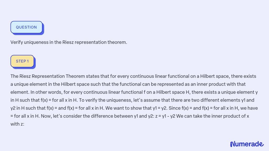 SOLVED Verify Uniqueness In The Riesz Representation Theorem