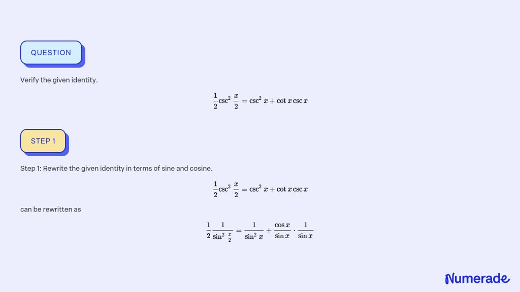 SOLVED Verify The Given Identity 1 2 Csc 2 X 2 Csc 2 X Cotx Cscx