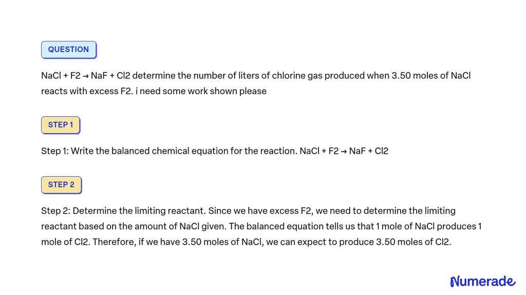 Solved Nacl F Naf Cl Determine The Number Of Liters Of