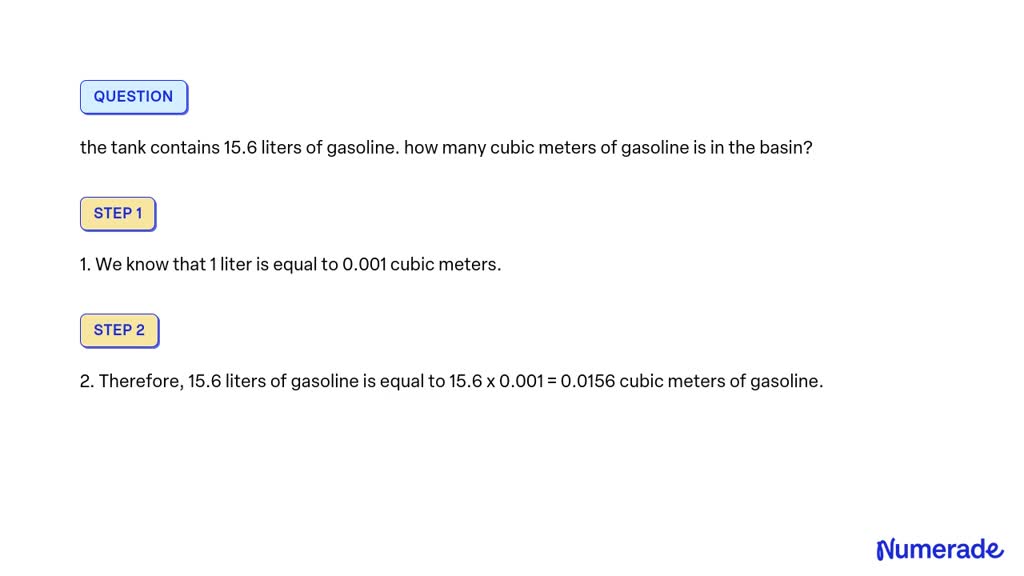 Solved The Tank Contains Liters Of Gasoline How Many Cubic