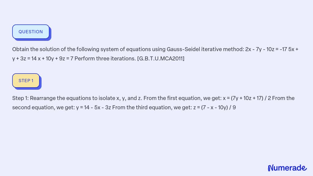 Solved Obtain The Solution Of The Following System Of Equations Using