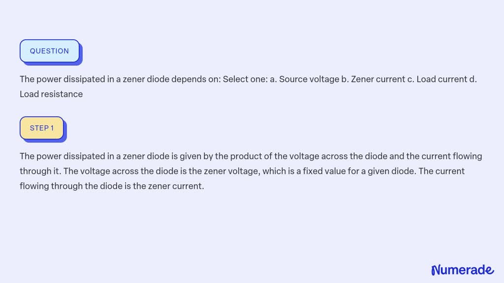 SOLVED The Power Dissipated In A Zener Diode Depends On Select One A