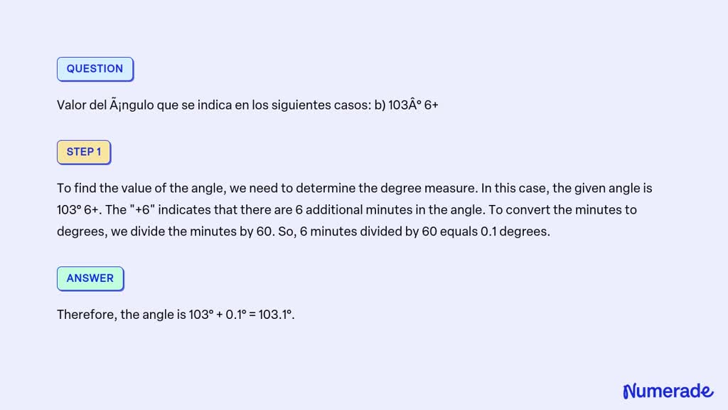 SOLVED Valor del Ãngulo que se indica en los siguientes casos b