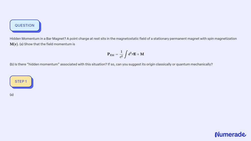 Solved Hidden Momentum In A Bar Magnet A Point Charge At Rest Sits In