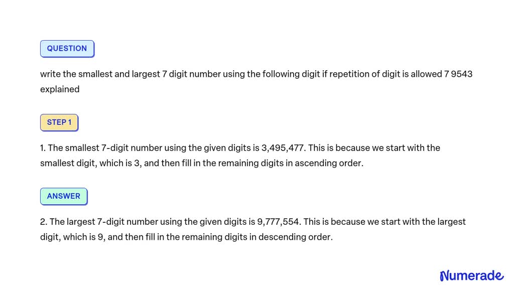 Solved Write The Smallest And Largest Digit Number Using The