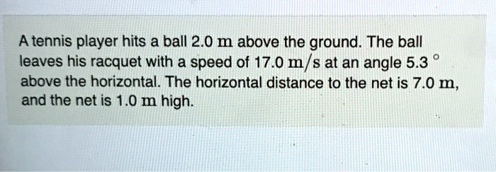 SOLVED: A Tennis Player Hits A Ball 2.0 M Above The Ground. The Ball ...