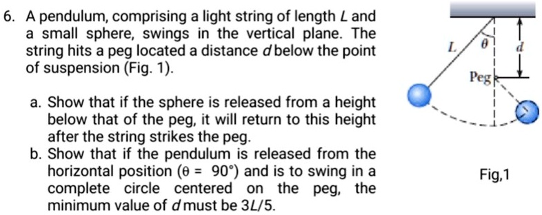 SOLVED: Pendulum; comprising a light string of length L and a small ...