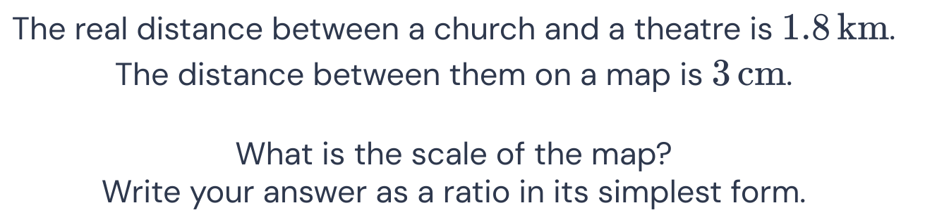 The real distance between a church and a theatre is 1.8 km. The ...
