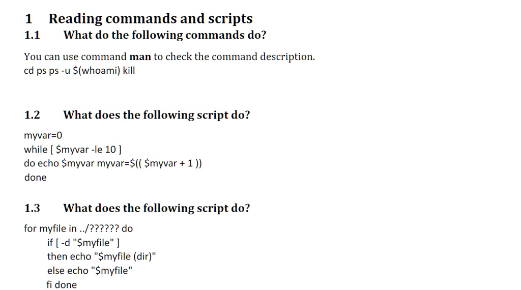 1 Reading commands and scripts 1.1 What do the following commands do ...