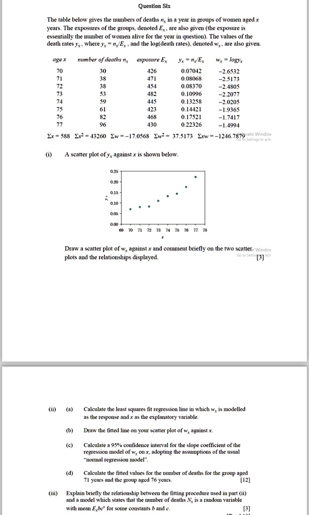 question six the table below gives the numbers of deaths nx in a year in groups of women aged x years the exposures of the groups denoted ex are also given the exposure is essentially the  29316