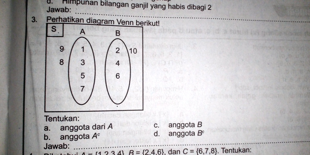 SOLVED: Perhatikan Diagram Venn Berikut Tentukan A. Anggota Dari A B ...