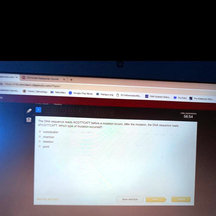 The DNA sequence reads ACGTTCATT before a mutation occurs. After the ...