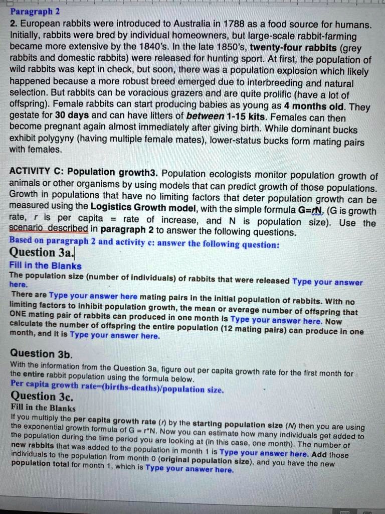 SOLVED Paragraph 2 2. European rabbits were introduced to Australia in