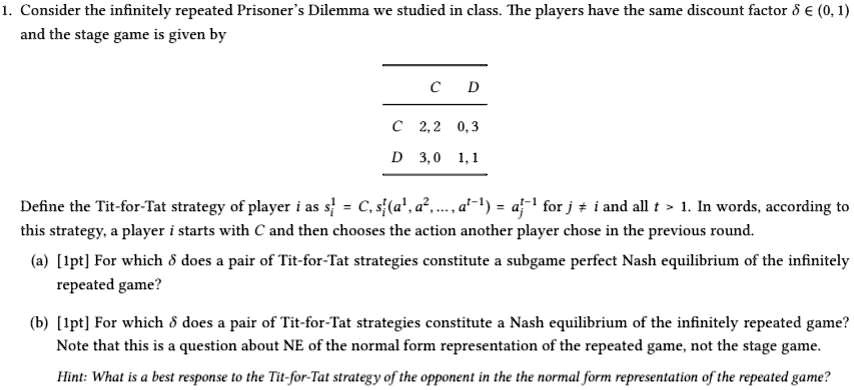 Solved In a two-person repeated game, a tit-for-tat strategy