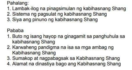 SOLVED: Pahalang: 1. Lambak-ilog na pinagsimulan ng kabihasnang Shang 2 ...