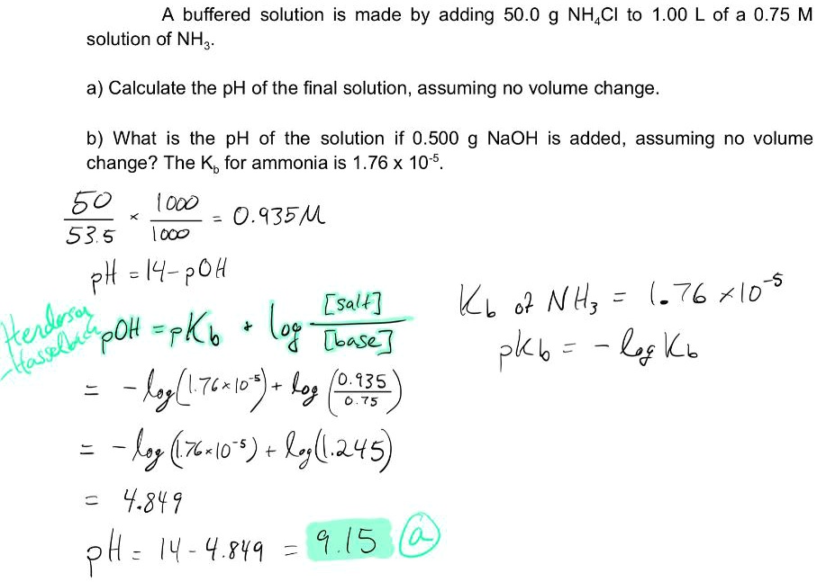 SOLVED:buffered solution is made by adding 50.0 g NHACI to 1.00 L of a ...