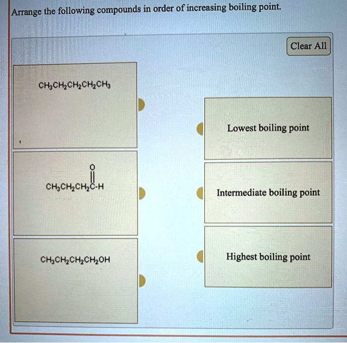 Solved Arrange The Following Compounds In Order Of Increasing Boiling Point Clear All Chchch 3270