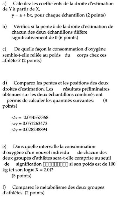 calculez les coefficients de la droite destimation de ya partir dex y ...