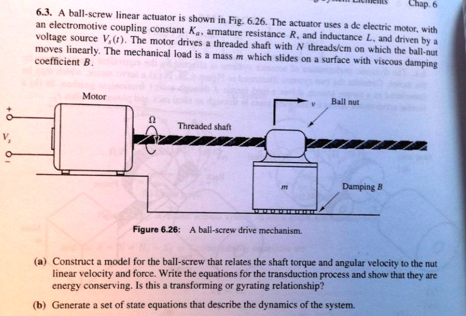 SOLVED Chap.6 6.3. A ballscrew linear actuator is shown in Fig.6.26