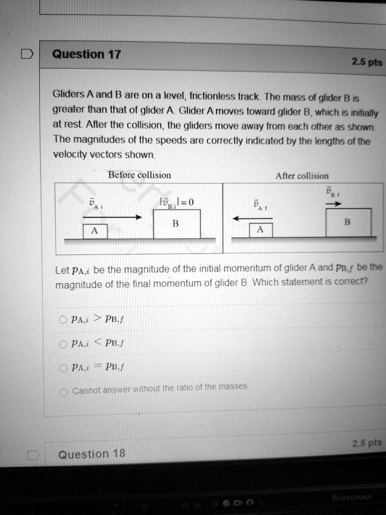 SOLVED Gliders A and B are on a level, frictionless track. The mass of