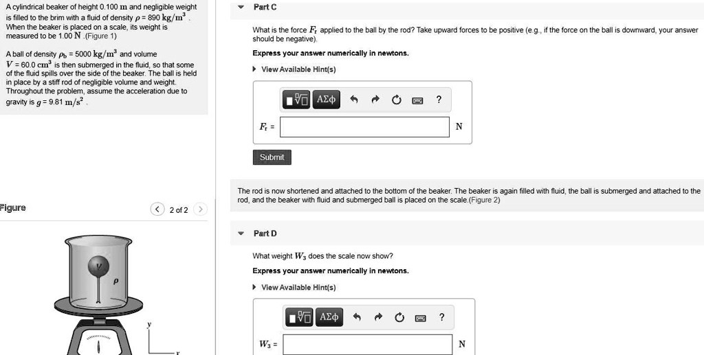 SOLVED A cylindrical beaker of height 100 cm and negligible weight
