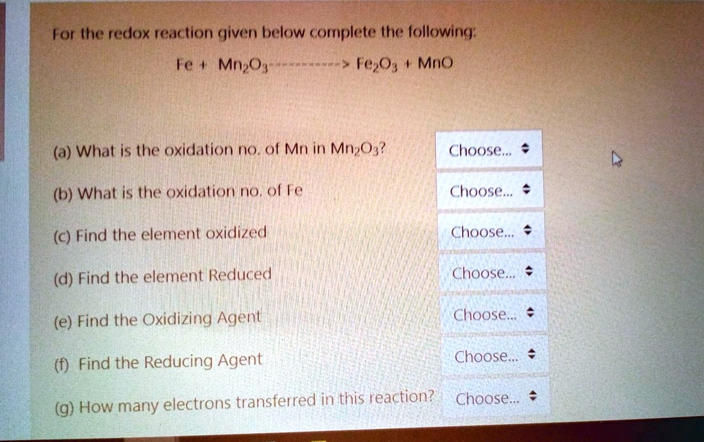 SOLVED: For the redox reaction given below, complete the following: (a ...