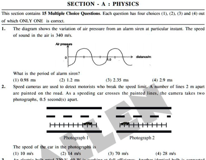 solve question no 1 section physics this section contains 15 multiple ...
