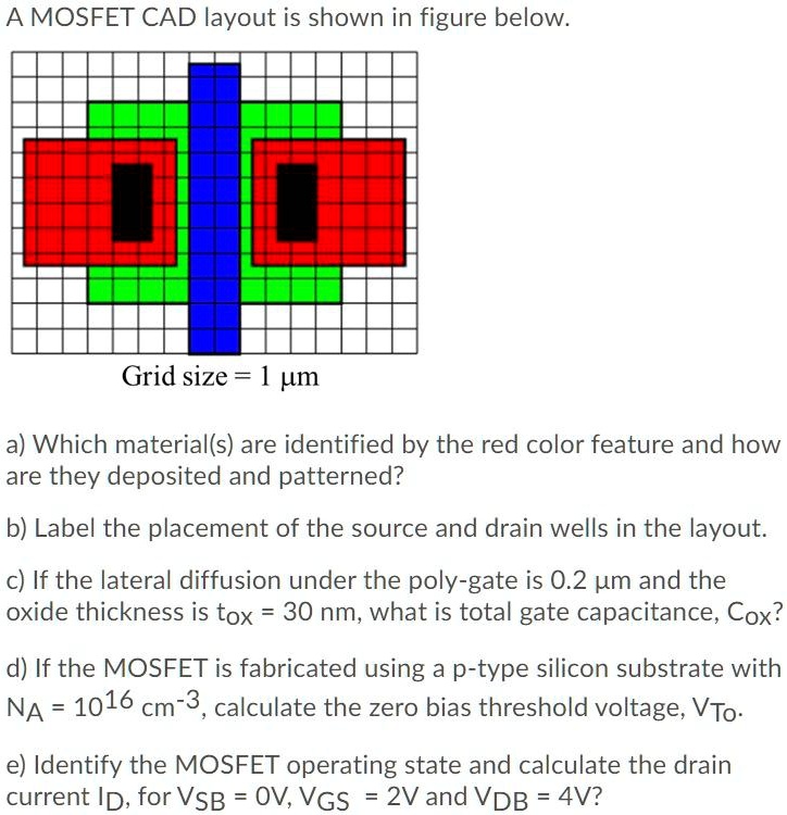 A MOSFET CAD layout is shown in figure below. Grid size = 1...