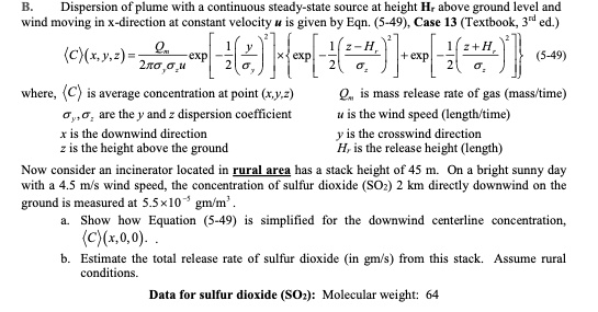 SOLVED: B. Dispersion of plume with a continuous steady-state source at ...