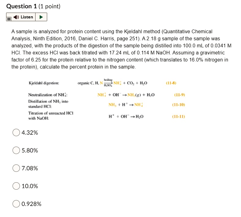SOLVED Question 1 (1 point) Listen A sample is analyzed for protein