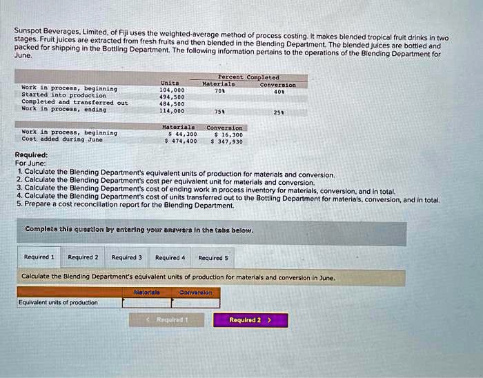 SOLVED Calculate the Blending Department's cost per equivalent unit