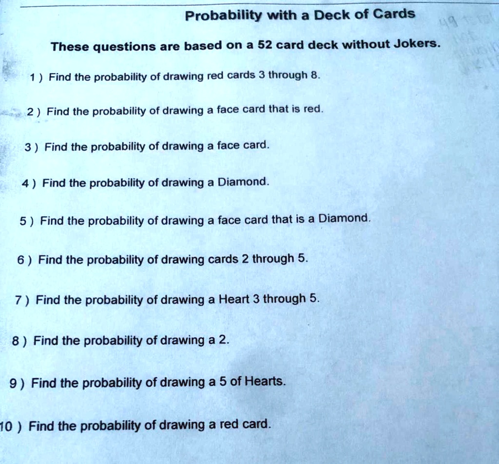 Probability Of Drawing A 9 From A Deck Of Cards Printable Cards