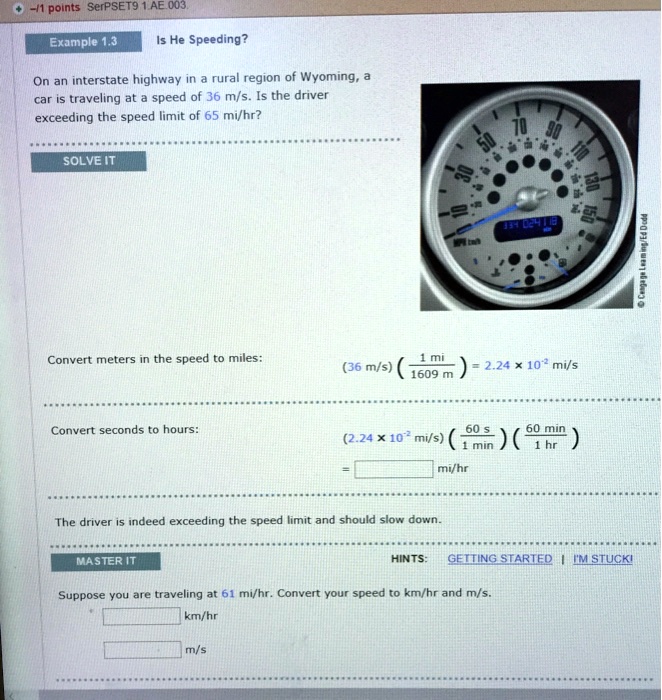 SOLVED points SerPSET9 1 AE 003NExample 1,33NIs He Speeding?NOn