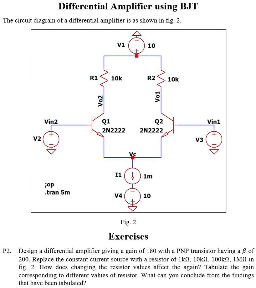Differential Amplifier using BJT The circuit diagram of a differential ...