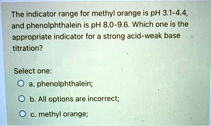 Solved The Indicator Range For Methyl Orange Is Ph And