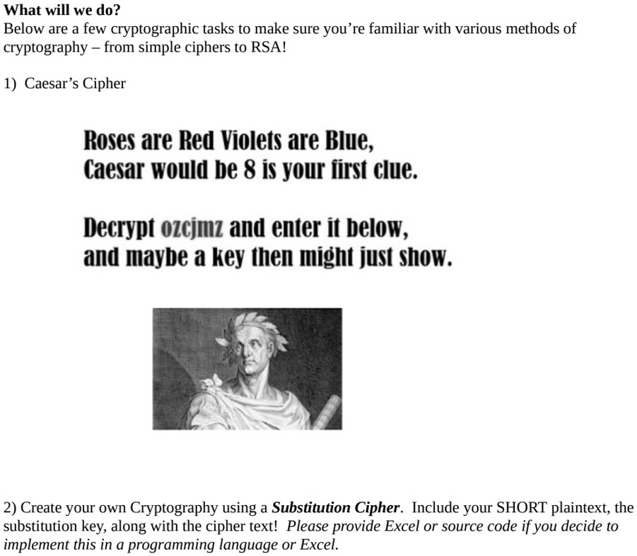 SOLVED Texts What will we do? Below are a few cryptographic tasks to