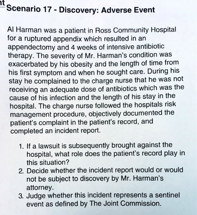 12 3 scenario 17 discovery adverse event ai harman was a patient in ...