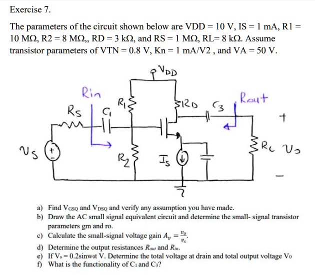 SOLVED: Exercise 7. The parameters of the circuit shown below are VDD ...