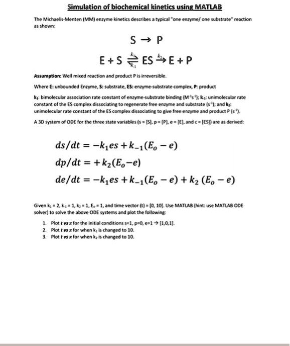 SOLVED Simulation of Biochemical using MATLAB The Michaelis