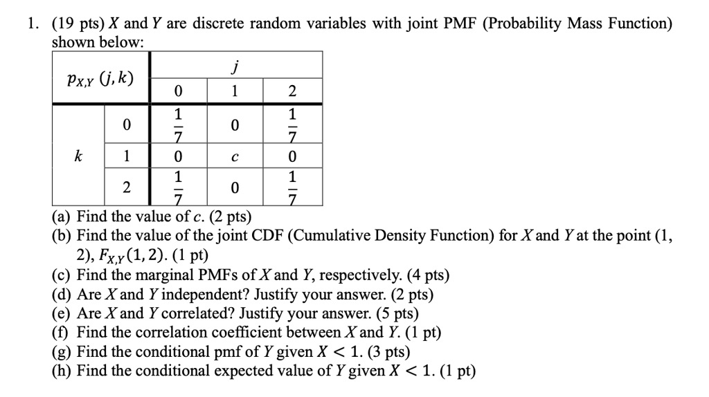 19 pts x and y are discrete random variables with joint pmf probability ...