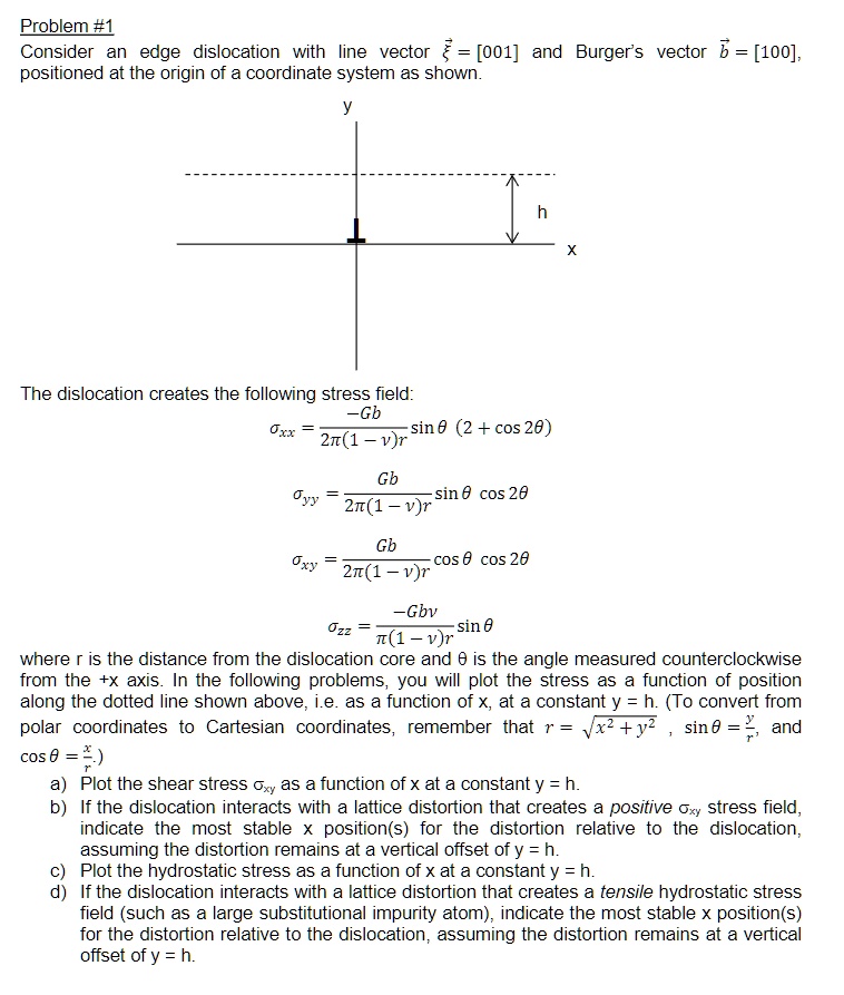SOLVED: Texts: Problem #1 Consider an edge dislocation with line vector ...